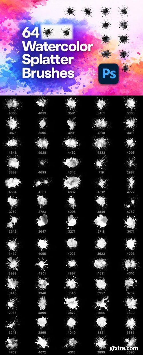 60+ Watercolor Splatter Brushes for Photoshop