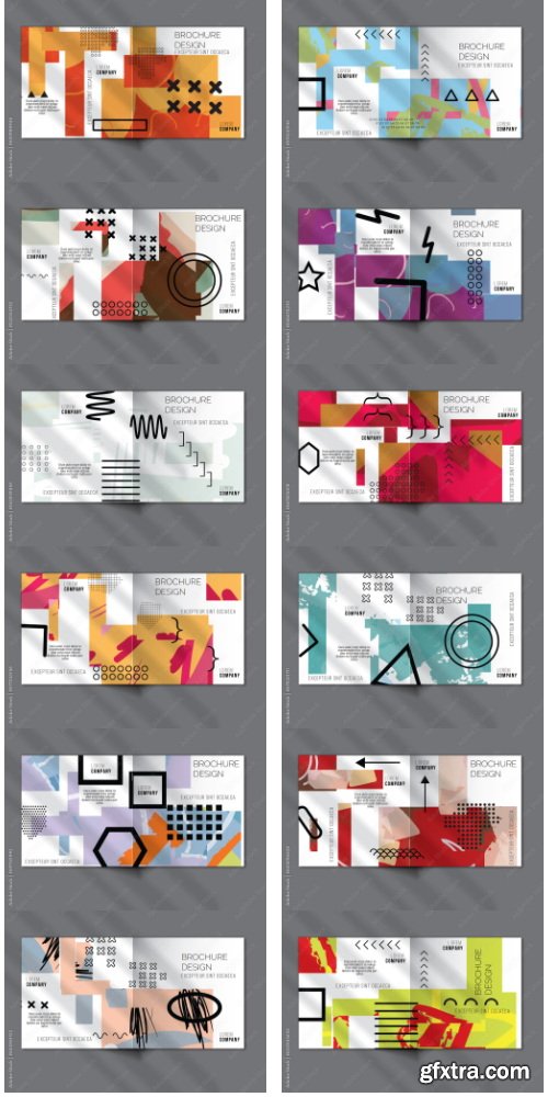 Brochure Cover Layout Set Geometric Shapes And Abstract Bright Rectangles On White 26xAI