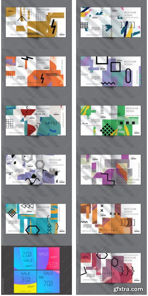 Brochure Cover Layout Set Geometric Shapes And Abstract Bright Rectangles On White 26xAI