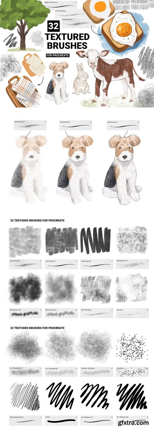 32 Textured Brushes for Procreate