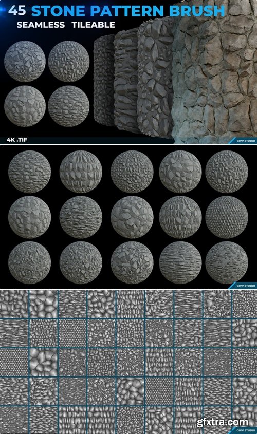 Artstation - 45 Stone Pattern Brushes (4k Seamless Tileable .tif)