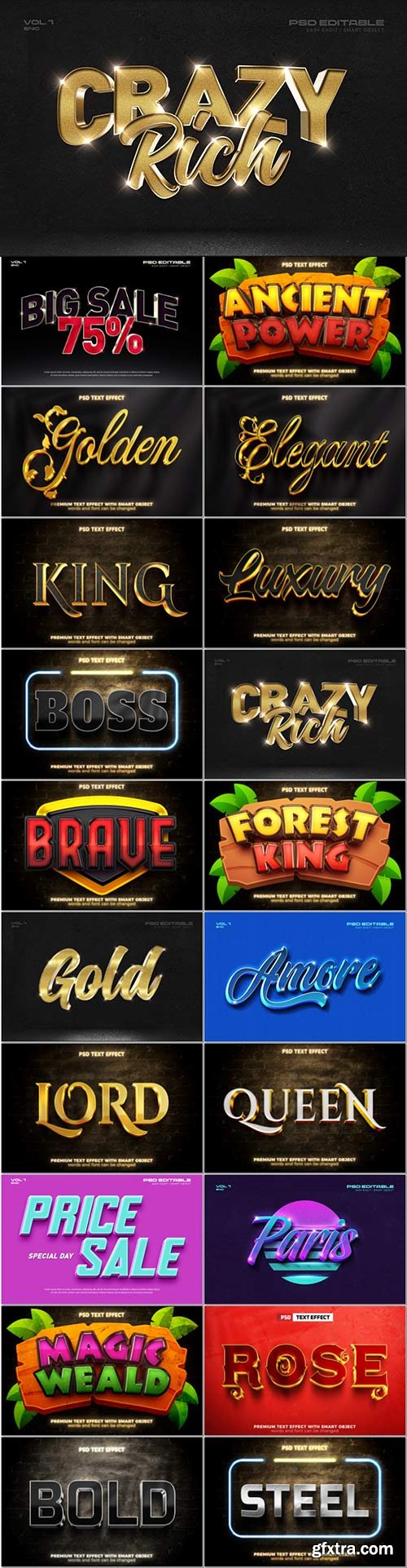20 Psd text effect set vol 1