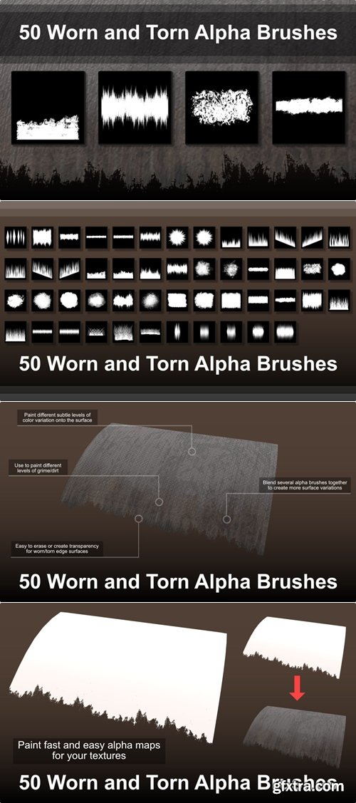 SuperhiveMarket - 50 Alpha Brushes - Worn and Torn Edges