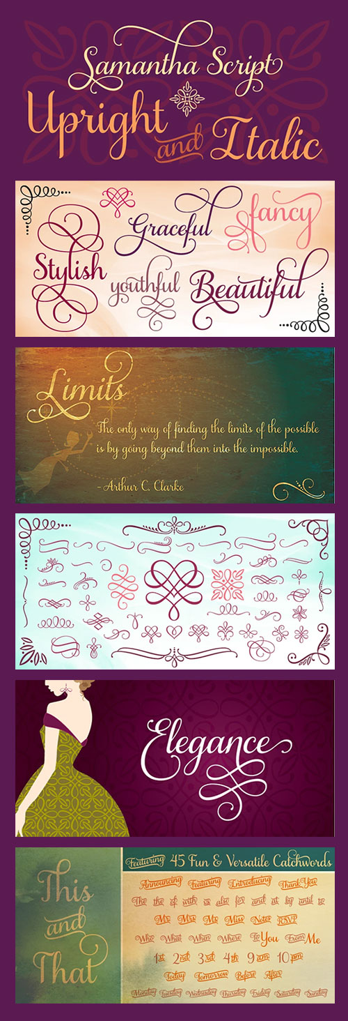 Samantha Script - Upright &amp; Italic Typeface with 9 Fonts