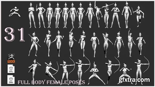 Artstation - 31 Female full body poses ZTL+OBJ+STL