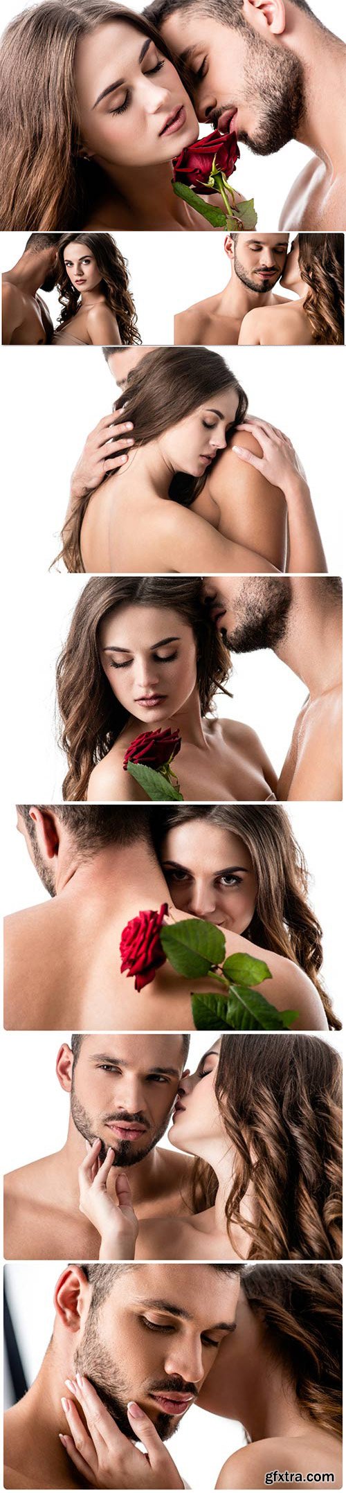 Man woman with rose naked couple
