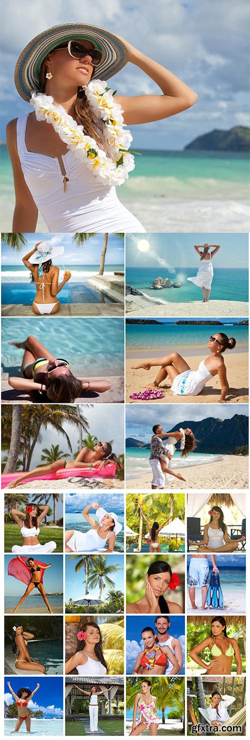 Summer sea beach women men on vacation