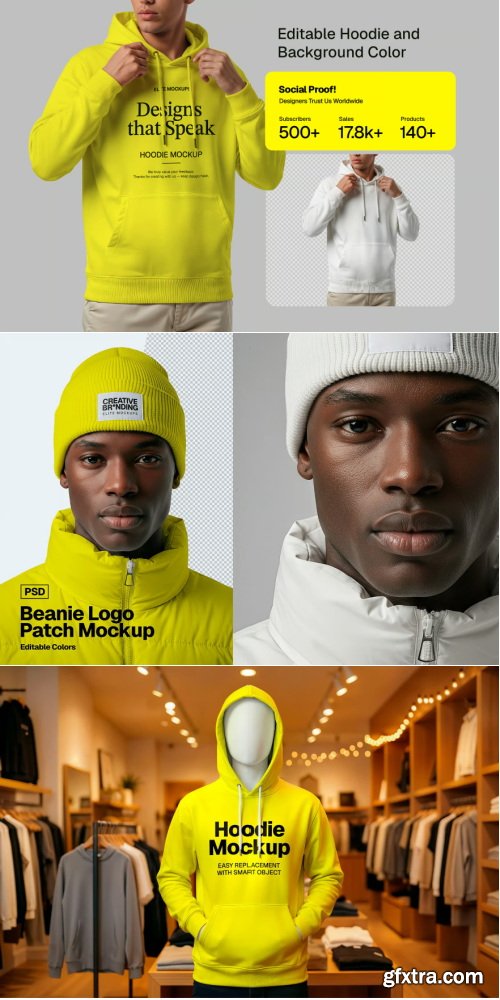 MockupCloud - Premium Apparel Mockup Bundle – Hoodies, T-Shirts, Sweatshirts & Beanies (High-End PSD Pack)