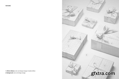Creatsy - Group of Wrapped Gifts Mockup - 1188405589