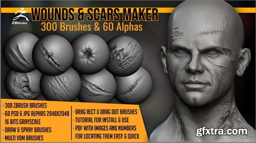 Artstation - Wounds and Scars Maker: 300 ZBrush Brushes And 60 Alphas