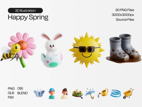 'Happy Spring 3D Icon Set'