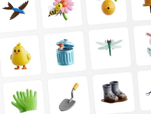 'Happy Spring 3D Icon Set'