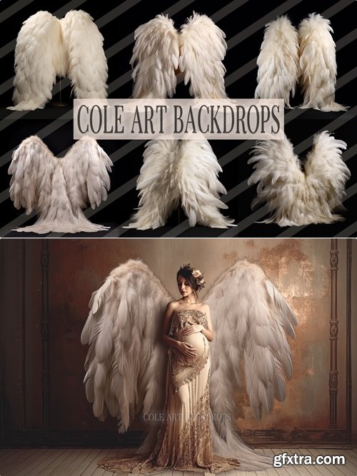 Cole Art Backdrops - White Fluffy Angel Wings Overlays