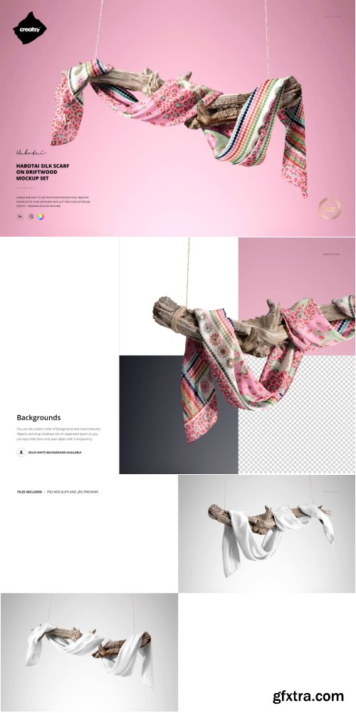 Creatsy - Habotai Silk Scarf on Driftwood Mockup Set - 1217651029