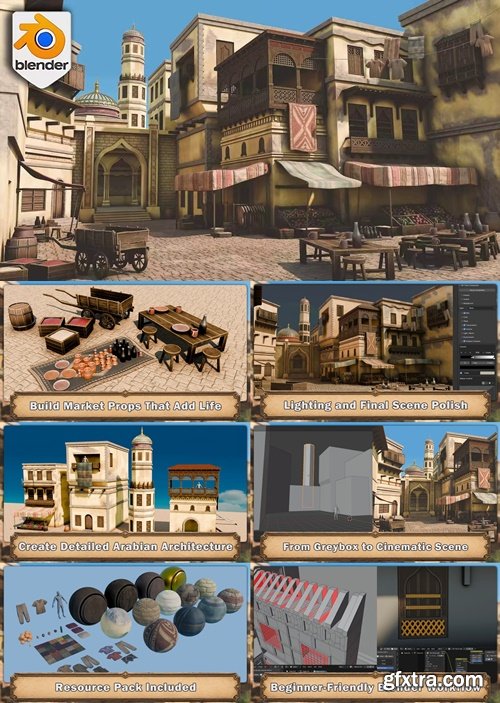 SuperhiveMarket - Blender Stylized Arabian Market: Build a 3D Environment