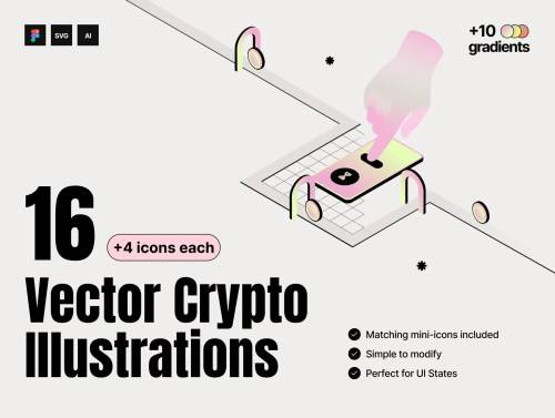 '16 Vector Crypto Illustrations + 4 Icons per Illustration'