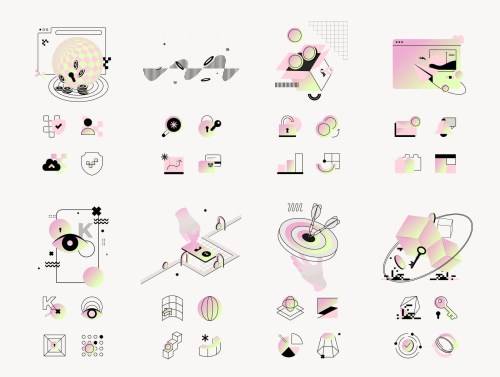'16 Vector Crypto Illustrations + 4 Icons per Illustration'