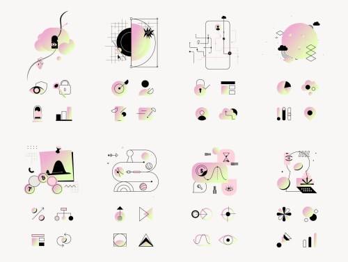 '16 Vector Crypto Illustrations + 4 Icons per Illustration'