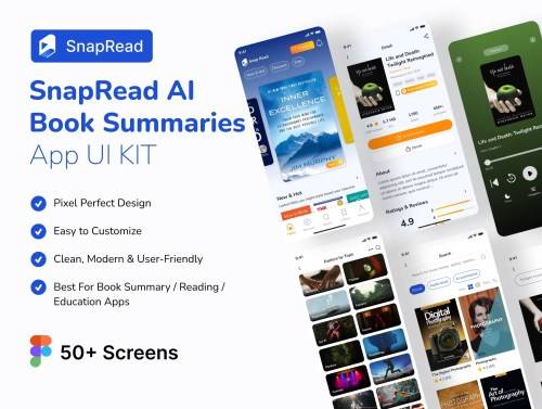 'SnapRead AI – Book Summaries App UI Kit for Figma (Education & Productivity)' 'SnapRead AI – Book Summaries App UI Kit for Figma (Education & Productivity)'