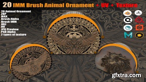 Artstation - 20 IMM Brush Animal Ornament + PBR Texture ( 2 types ) + UV