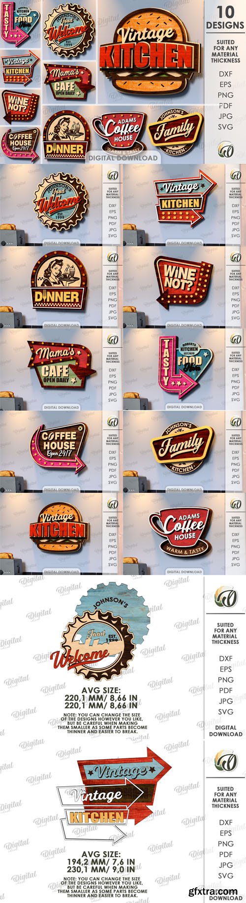 Retro Kitchen Wall Decor Vectors Bundle
