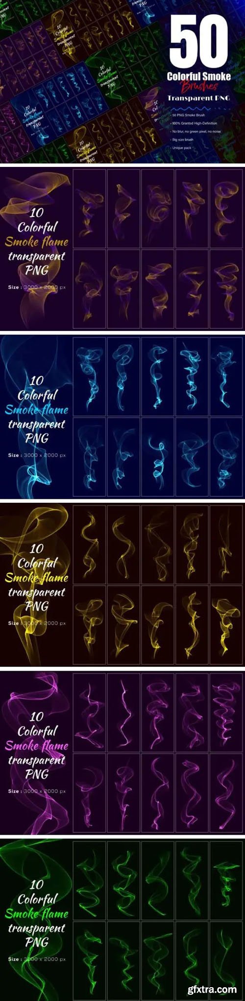 50 Colorful Smoke Flame PNG Brushes
