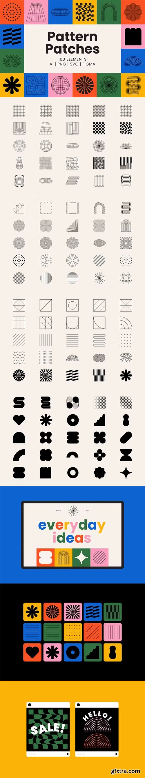 Pattern Patches & Abstract Shapes - 100 Elements