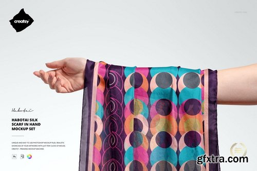 Creatsy - Habotai Silk Scarf Draped Over Hand Mockup Set - 1233248597