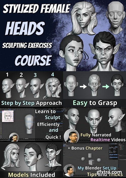 Stylized Female Heads Sculpting in Blender Course