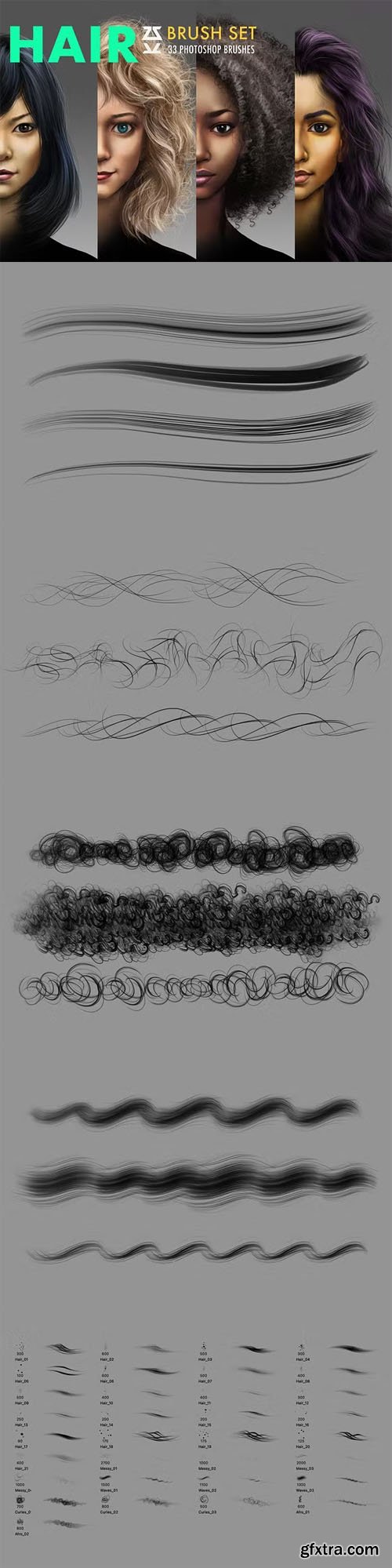 33 Hair Brushes Pack for Photoshop