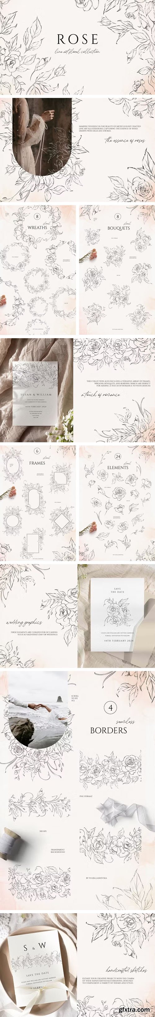 ROSE Line Art Floral PNG Collection ROSE Line Art Floral PNG Collection