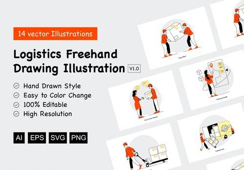'UI8 - Logistics Freehand Drawing Illustration Pack'