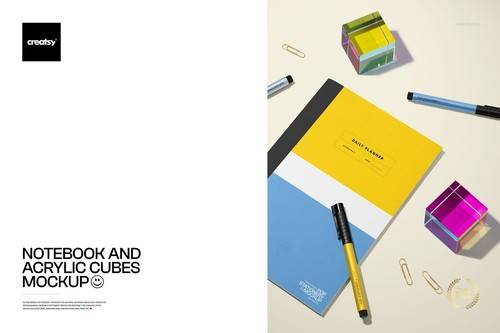 'Creatsy - Notebook and Acrylic Cubes Mockup'
