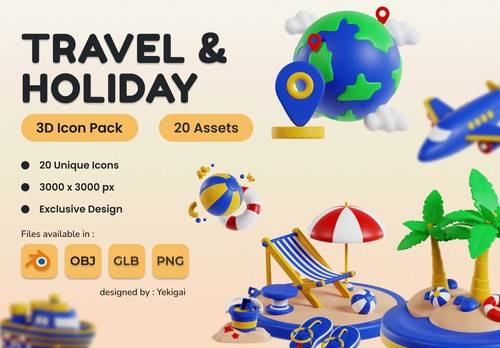 'UI8 - Travel and Holiday 3D Icon Pack'