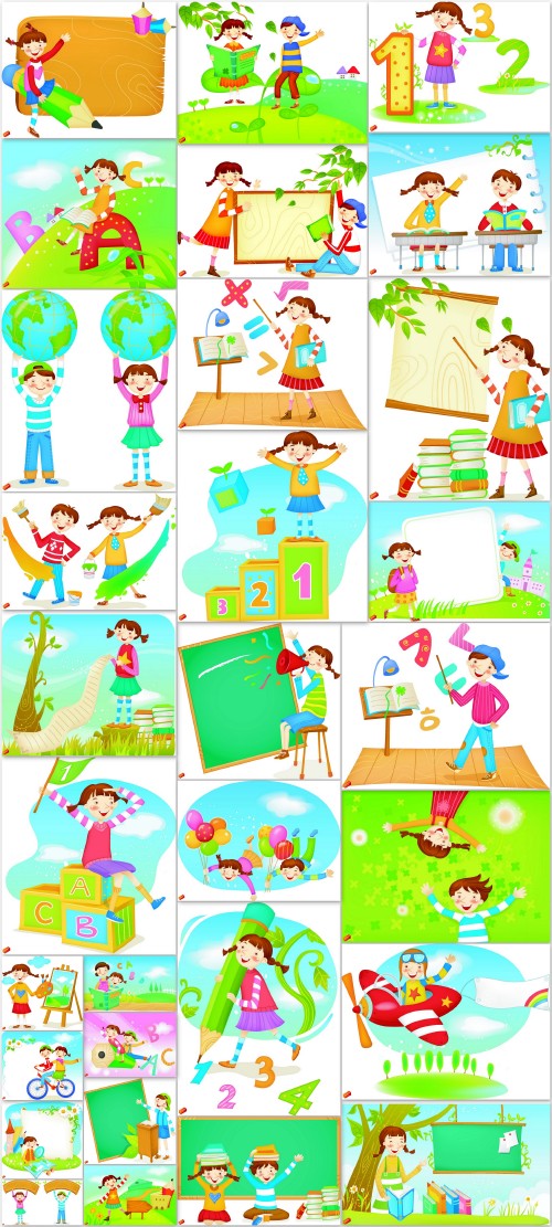 Kids Vector Cliparts - kids, holiday, summer, fun, learning, school, vacation