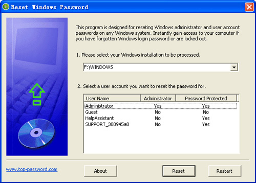 Reset Windows Password v1.74 (9.2011)