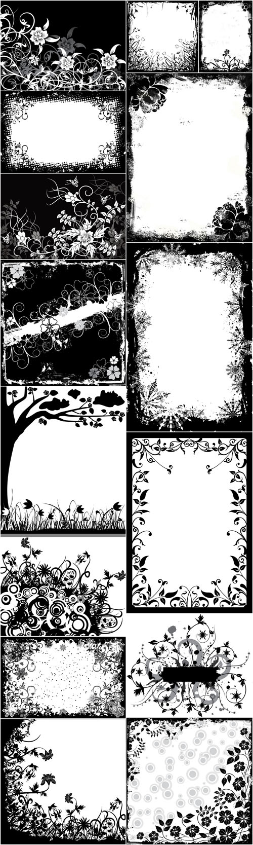Rastr Cliparts - Black and white flowers backgrounds