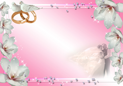 Wedding Frame with white flowers and doves