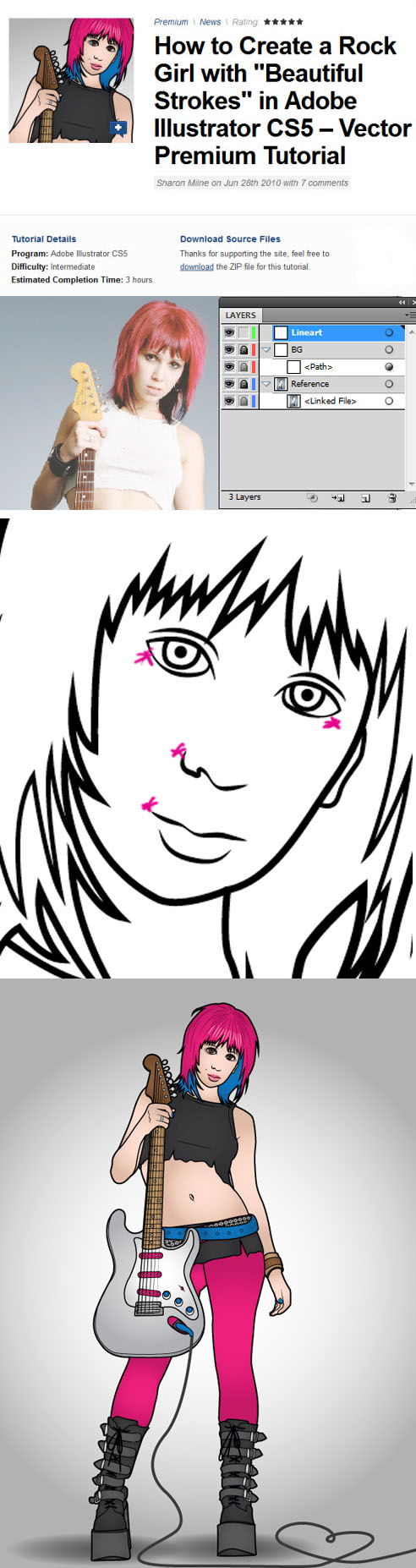 Vector Tuts+ How to Create a Rock Girl with "Beautiful Strokes" in Adobe Illustrator CS5 