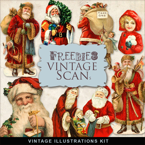 Scrap-kit - Vintage Christmas And New Year 2012 Santas PNG Cliparts Illustrations
