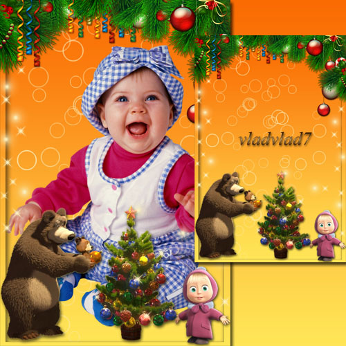 Kid's Photoframe - Masha and Bear Congratulate on New Year