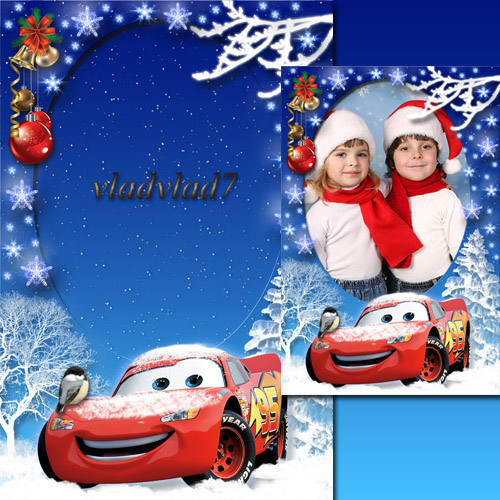 New Year Frame with Cars