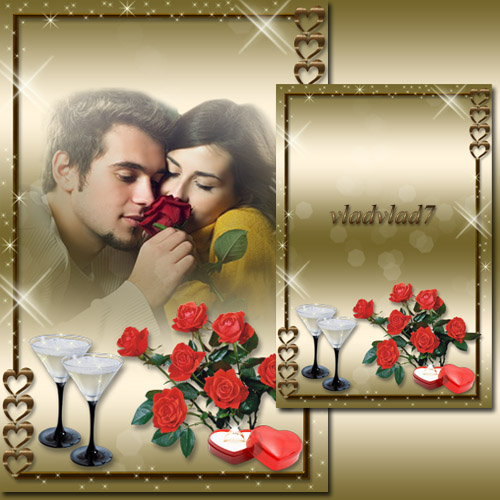 Romantic Photoframe - Roses, ring, goblets...
