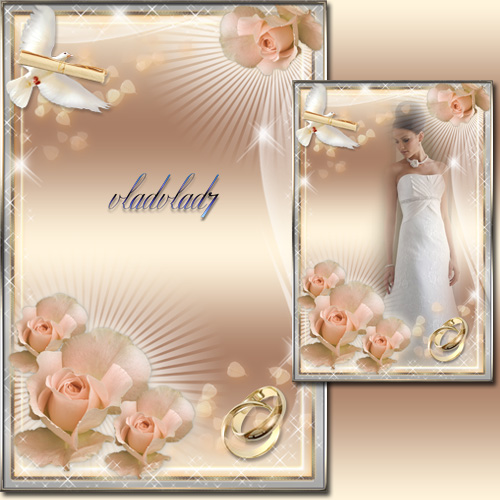 Wedding Photoframe with roses and dove