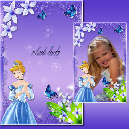 Kid's Photoframe - Cinderella, flowers and butterflies