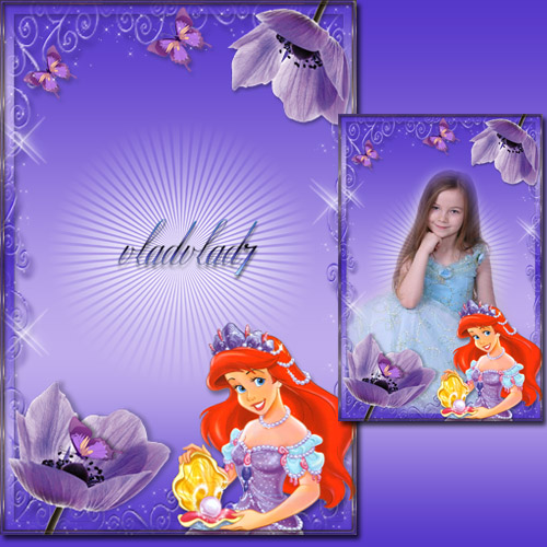 Kid's Photoframe - Princess Ariel, flowers and butterflies