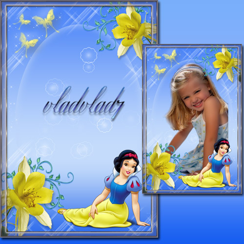 Photoframe for girls - Princess Snow White, flowers and butterflies