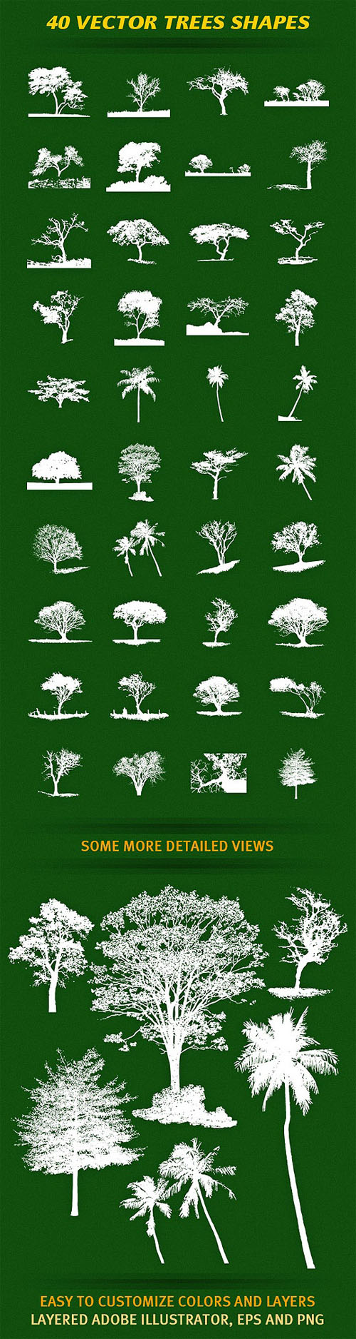 40 Vector Trees Shapes EPS&PNG