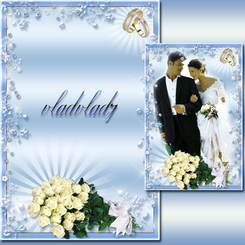 Wedding Photoframe in diamonds and swirls - White roses