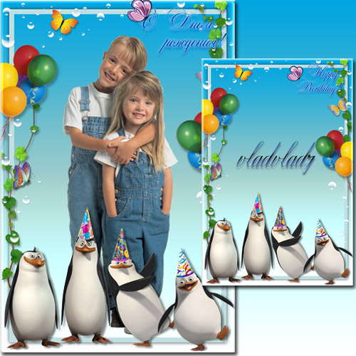 Kid's Photoframe - The penguins of Madagascar congratulated on his birthday